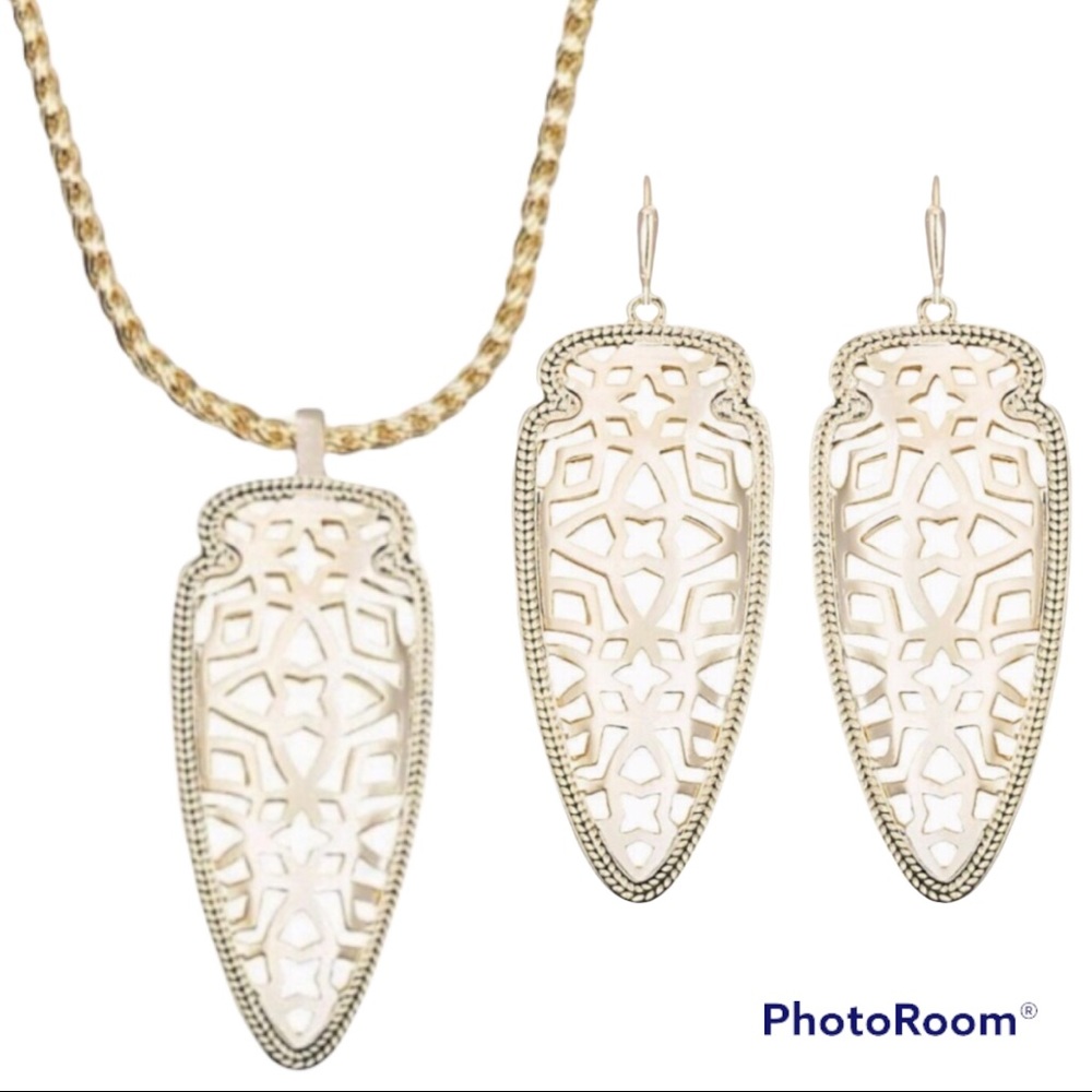 Kendra Scott Sienna Sadie Gold Plated Arrowhead Earrings Necklace Set